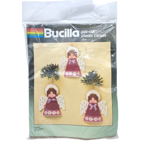 Bucilla "Angels" Ornaments Set Of 3 Pre-Cut Plastic Canvas Kit Crafts Vintage - Picture 2 of 6